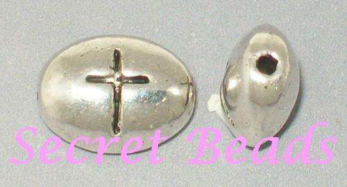 Antique Silver Oval Double-sided Cross Spacer - 1pc