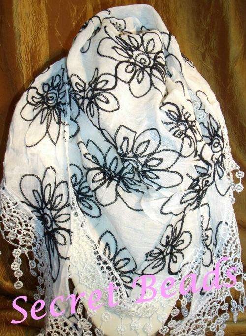 *Half Price* 100% Cotton Rectangular Embroidered Lace Scarf