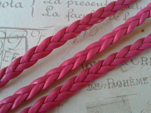 5mm - DK Pink Synthetic Braided Leather Cord - 1m