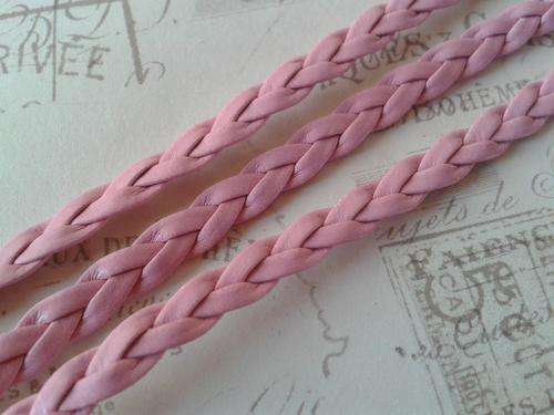 5mm - LT Pink Synthetic Braided Leather Cord - 1m