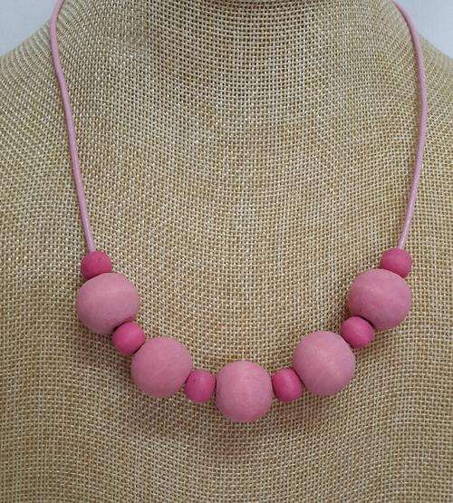 **NEW** Pink Wooden Bead & Leather Necklace