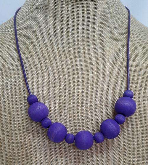 **NEW** Purple Wooden Bead & Leather Necklace