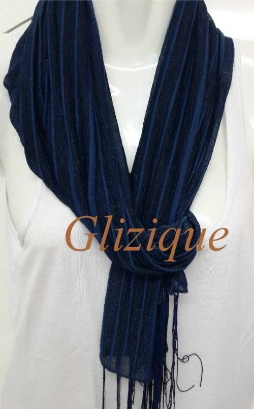 Scarf with Tussles - Navy