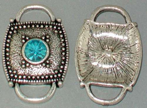 *** CLEARANCE SALE *** 2pcs - Antique Silver Connector (metal)  - Aqua Blue Rhinestone