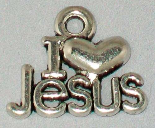 *** CLEARANCE SALE *** 6 pcs - Antique Silver I Love Jesus Charm
