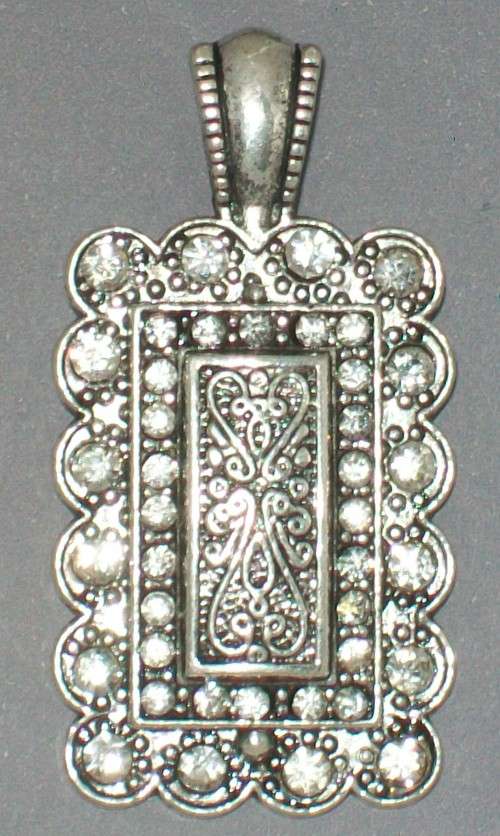 *** CLEARANCE SALE *** Antique Silver Clip-on Pendant - Clear Crystals