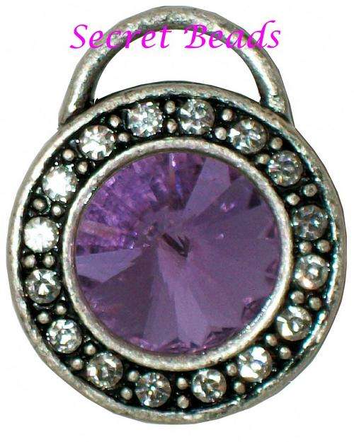 Burnished Silver Pendant - Lilac Faceted Glass & Diamante