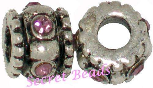 Ant. Silver Metal Spacer - Pink Diamante - 1pcs