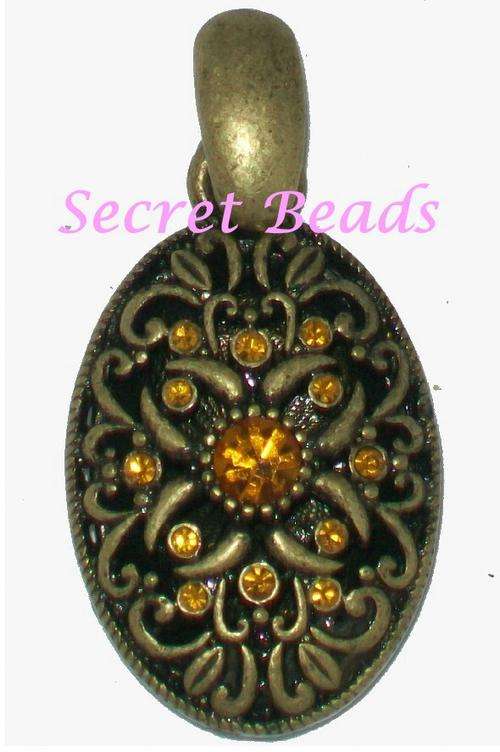 Bronze Clip on Pendant  - Amber Diamanté Insets