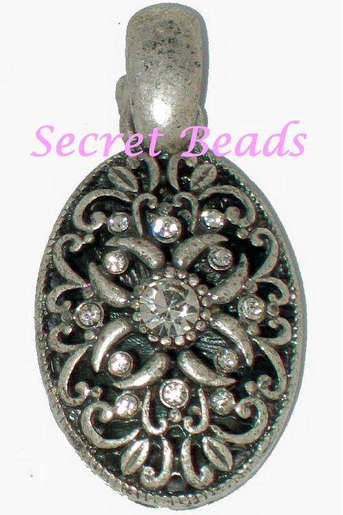 Burnished Silver Clip on Pendant - Clear Diamante Insets