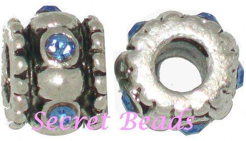 Ant. Silver Spacer - Blue Diamanté Insets