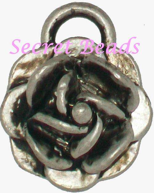 Ant. Burnished Silver Rose Charm - 1pcs