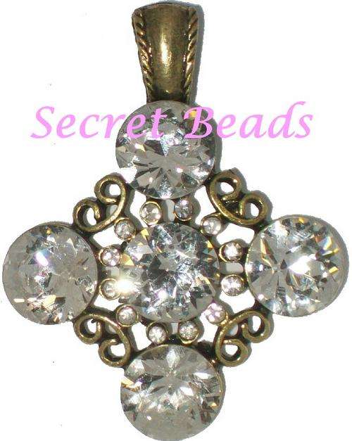 Brass Clip on Pendant  - Clear Diamond Cut Glass & Diamante Insets