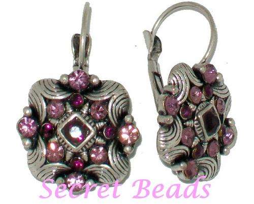 Tibetian Silver Earrings - Shades of Purple Diamante