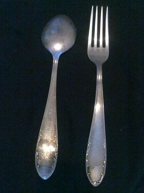 silver monogram dinner spoon and fork