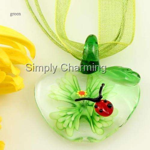 JUST ARRIVED !! Green Glass Apple Pendant with 3D Flower Inside & Ladybird - SO UNIQUE !