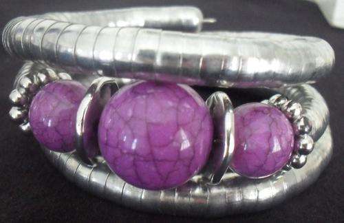 UNIQUE & SIMPLY STUNNING ! Silver Wrap Around Bracelet with Purple 'Stones'