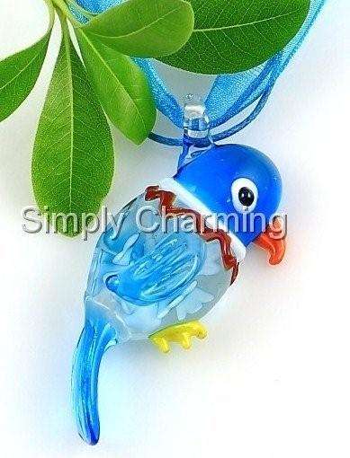 ADORABLE & VERY UNIQUE ! HANDCRAFTED GLASS PARROT PENDANT IN TURQUOISE BLUE - NO RESERVE !!