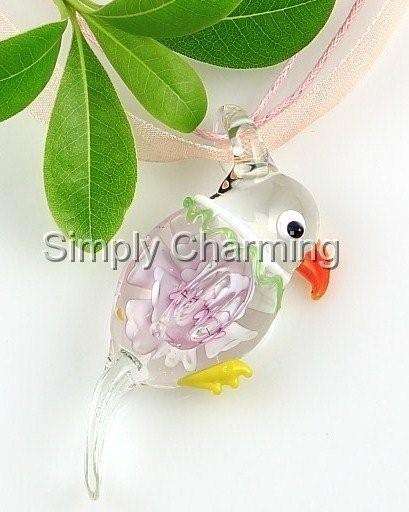 ADORABLE & VERY UNIQUE ! HANDCRAFTED GLASS PARROT PENDANT IN PALE PINK - NO RESERVE !!