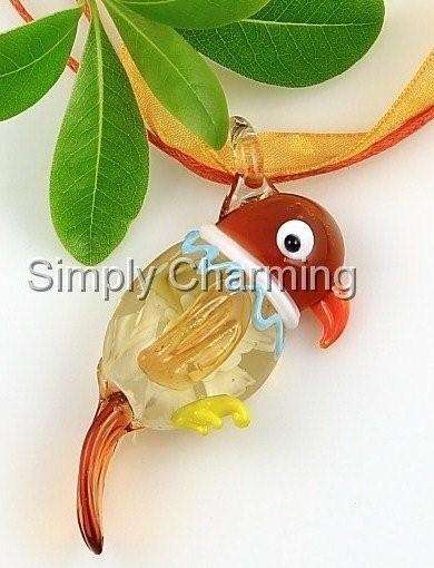 ADORABLE & VERY UNIQUE ! HANDCRAFTED GLASS PARROT PENDANT IN ORANGE & PALE YELLOW - NO RESERVE !!