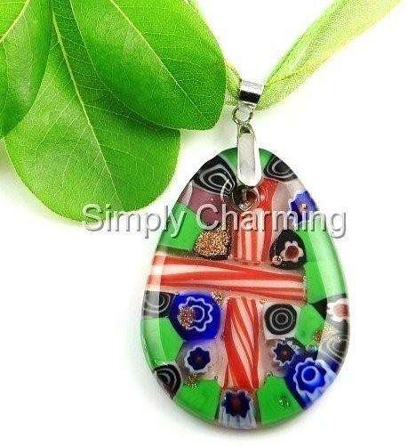 ABSOLUTELY STUNNING !! GLASS MILLEFIORI PENDANT - GREEN / MULTICOLOURS. (NO RESERVE !!)