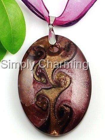 ** STRIKING !! **  PURPLE GLASS PENDANT WITH GOLD GLITTER WAVE DESIGN - (NO RESERVE !!)