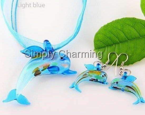 TURQUOISE BLUE GLASS DOLPHIN PENDANT & EARRING SET - HANDCRAFTED & UNIQUE ! (NO RESERVE !!)