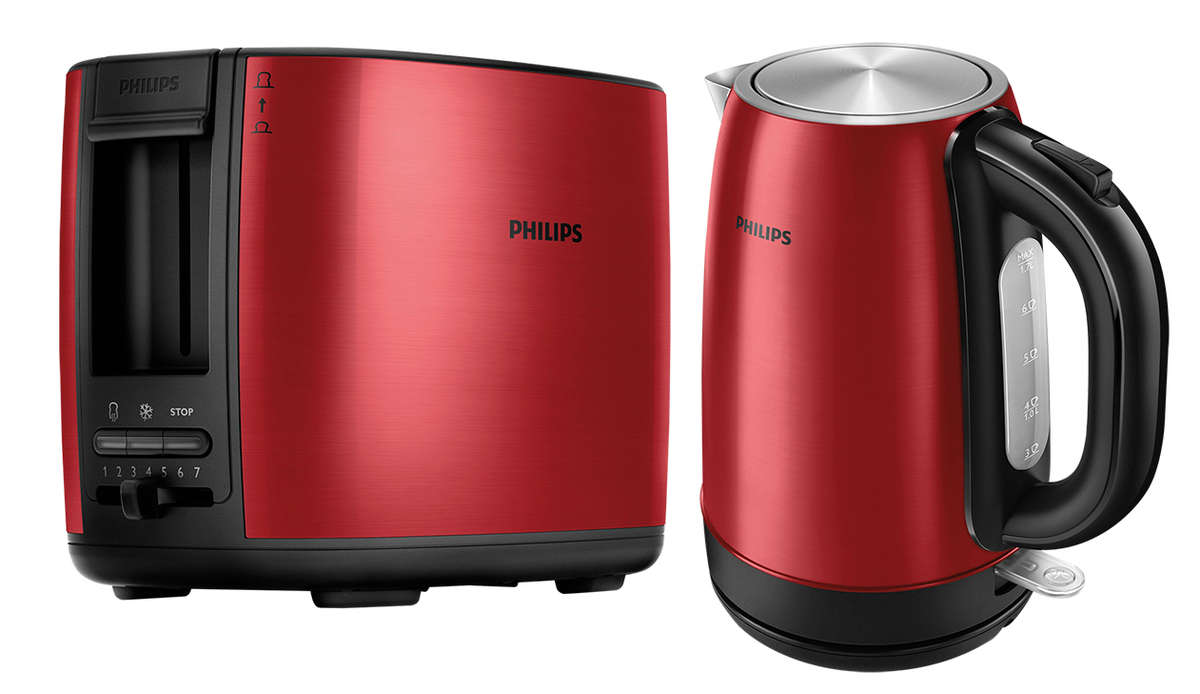 Philips Red Kettle & Toaster Breakfast Pack