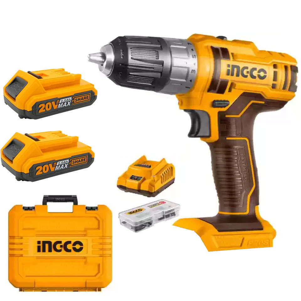 Ingco Cordless Drill with 2x Battery Pack(2Ah) + Charger